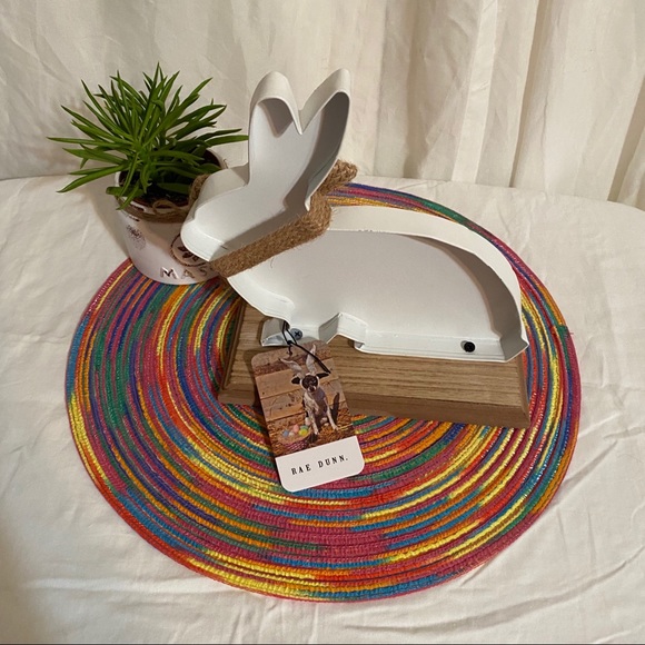 Rae Dunn Metal Easter bunny with burlap bow - Picture 3 of 6